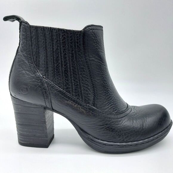 Born Boots Womens Sz 8.5 Black Leather Mireille Classic Block Heeled Platform - Picture 1 of 11